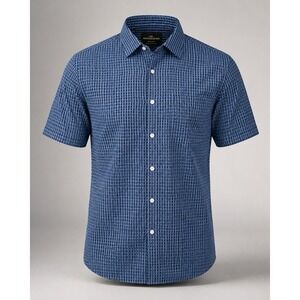 Rodd & Gunn Sports Fit Shirt Mens L Blue Check Short Sleeve Cotton Woven Italy